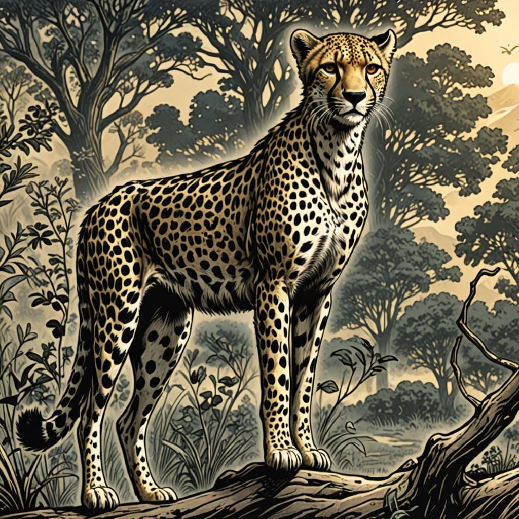 Surreal Cheetah Masterpiece in Comic Book Style