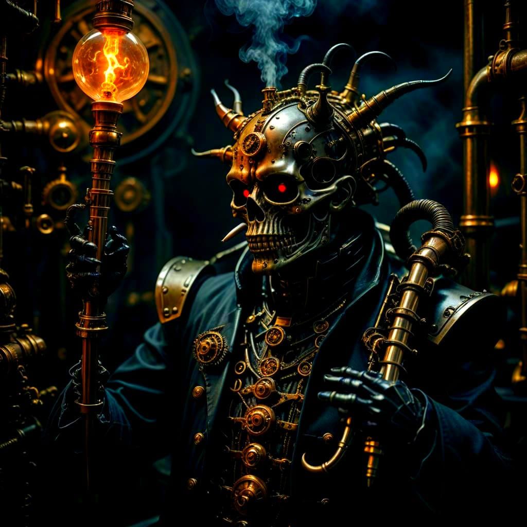 Demonic Steampunk Cenobites in Dark Chamber