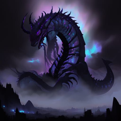 Mystical Dragon in Dark Fantasy Landscape