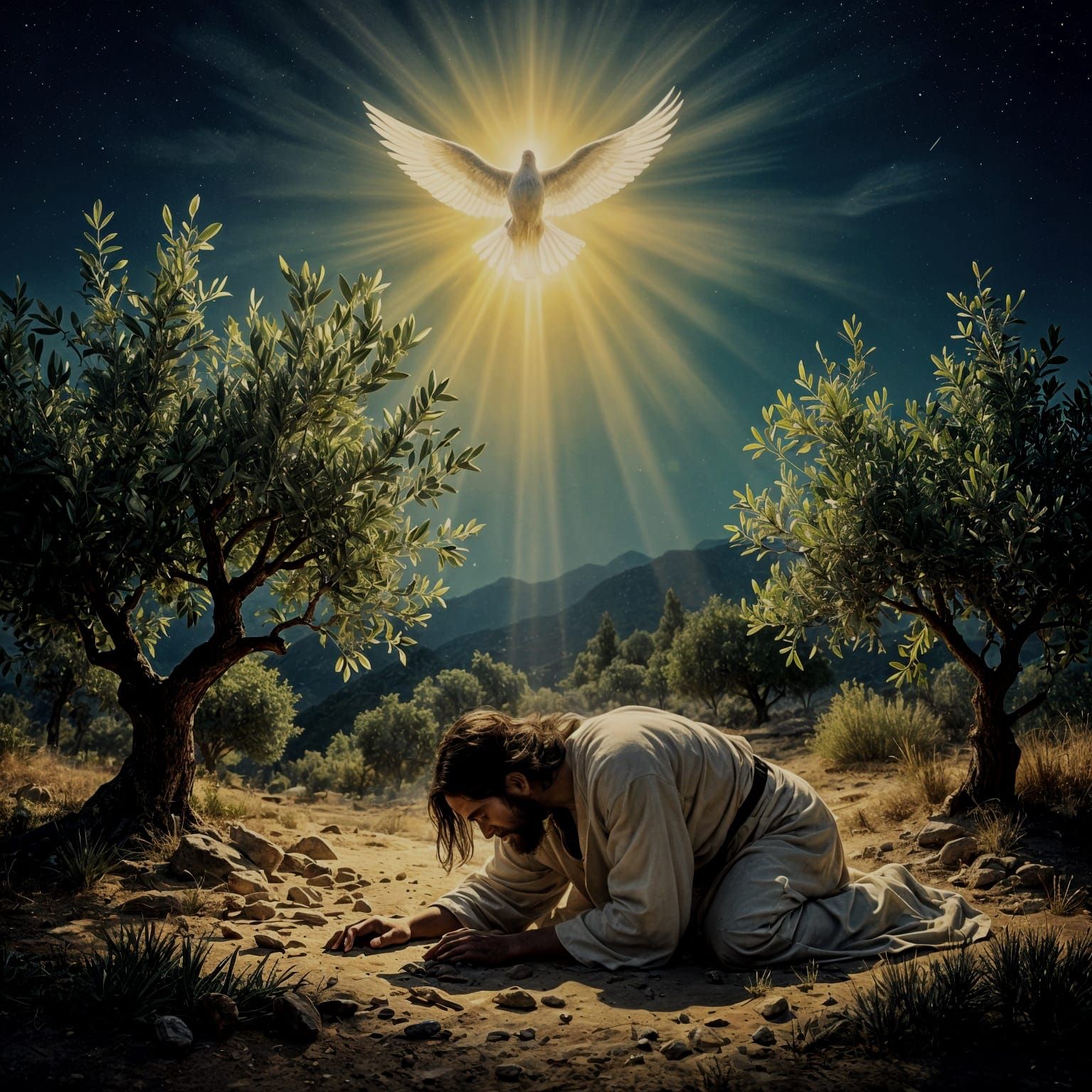 Jesus Praying in Gethsemane: Chiaroscuro Night Scene