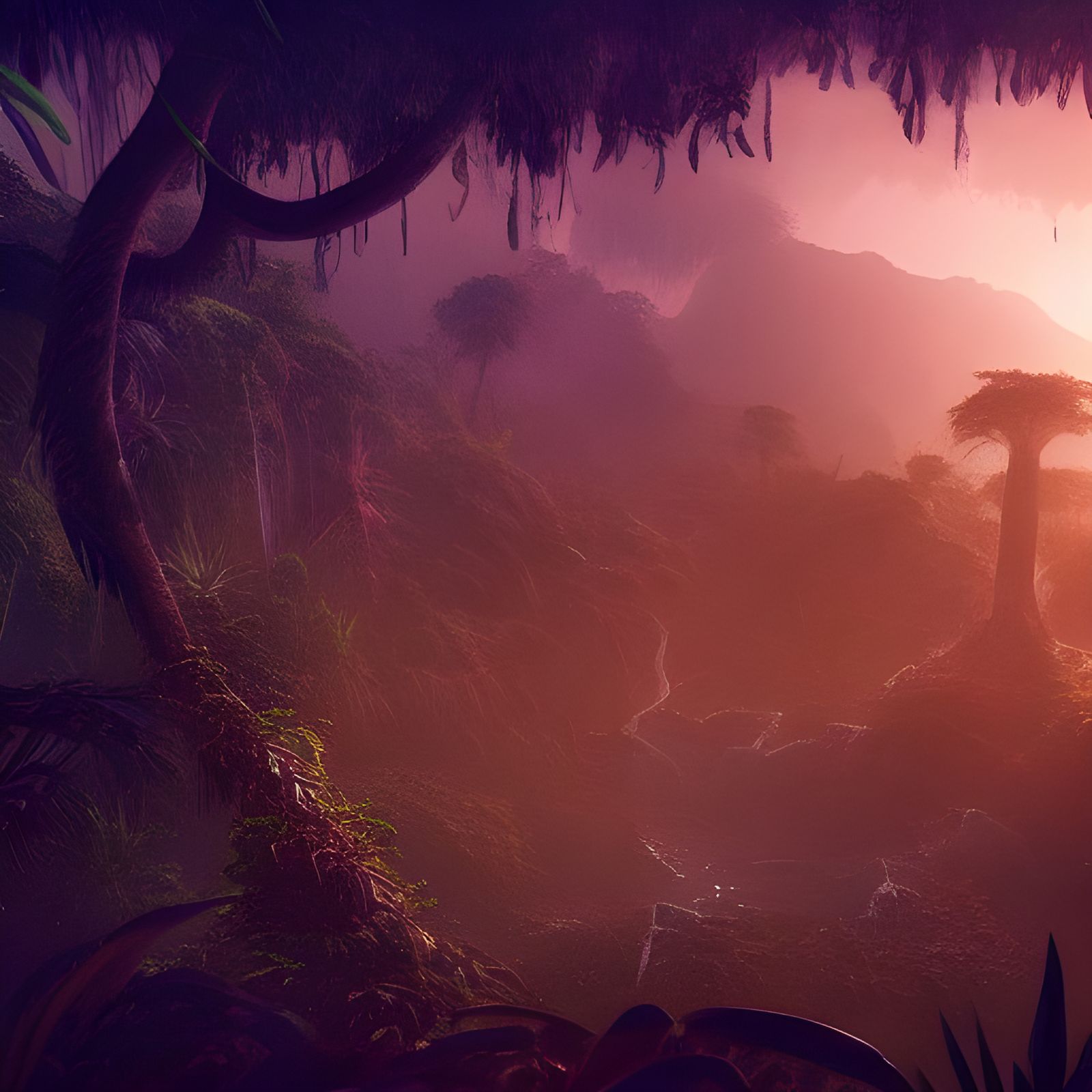 Fantastical Jungle Night in Detailed Matte Painting