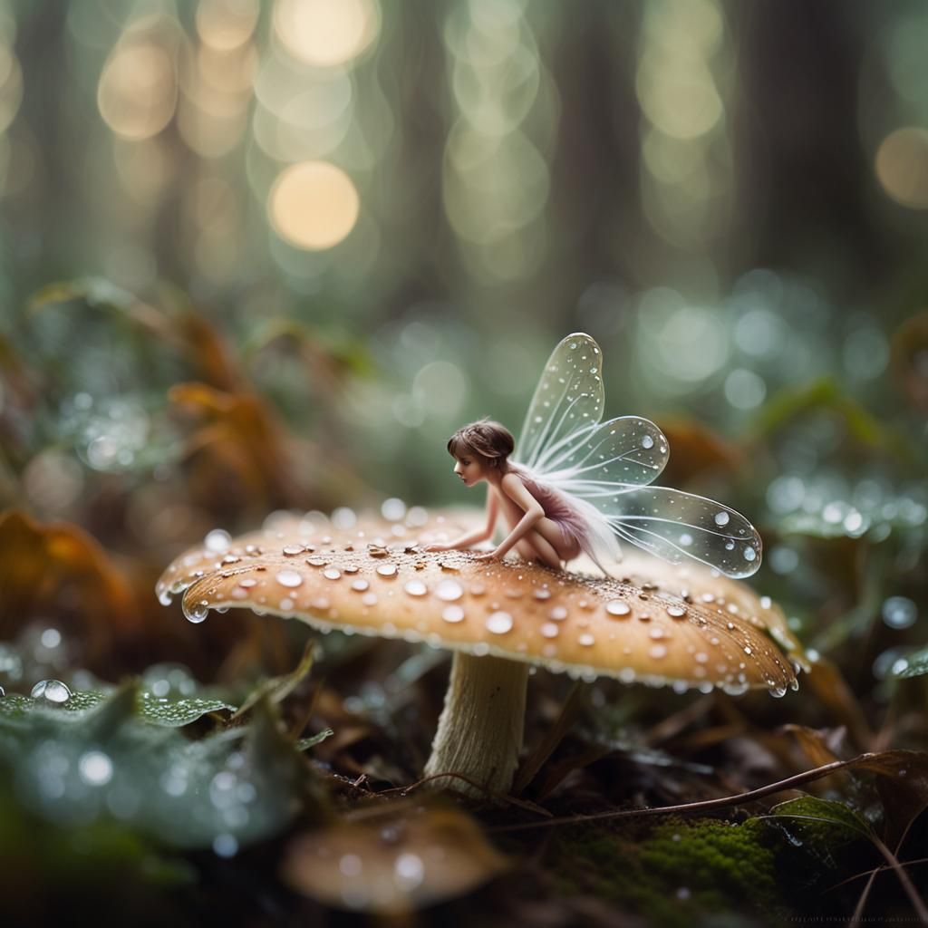 Tiny Fairy Shelters from Rain in Forest