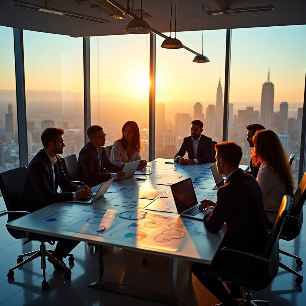 Entrepreneurs Collaborate in Modern Glass Conference Room