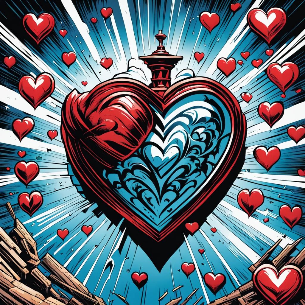 Stylized Hearts in Comic Book Art Style