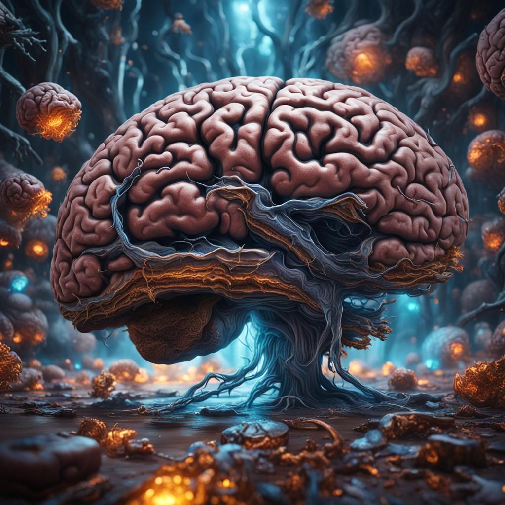Brain Interior with Flowing Thoughts: Detailed Matte Paintin...