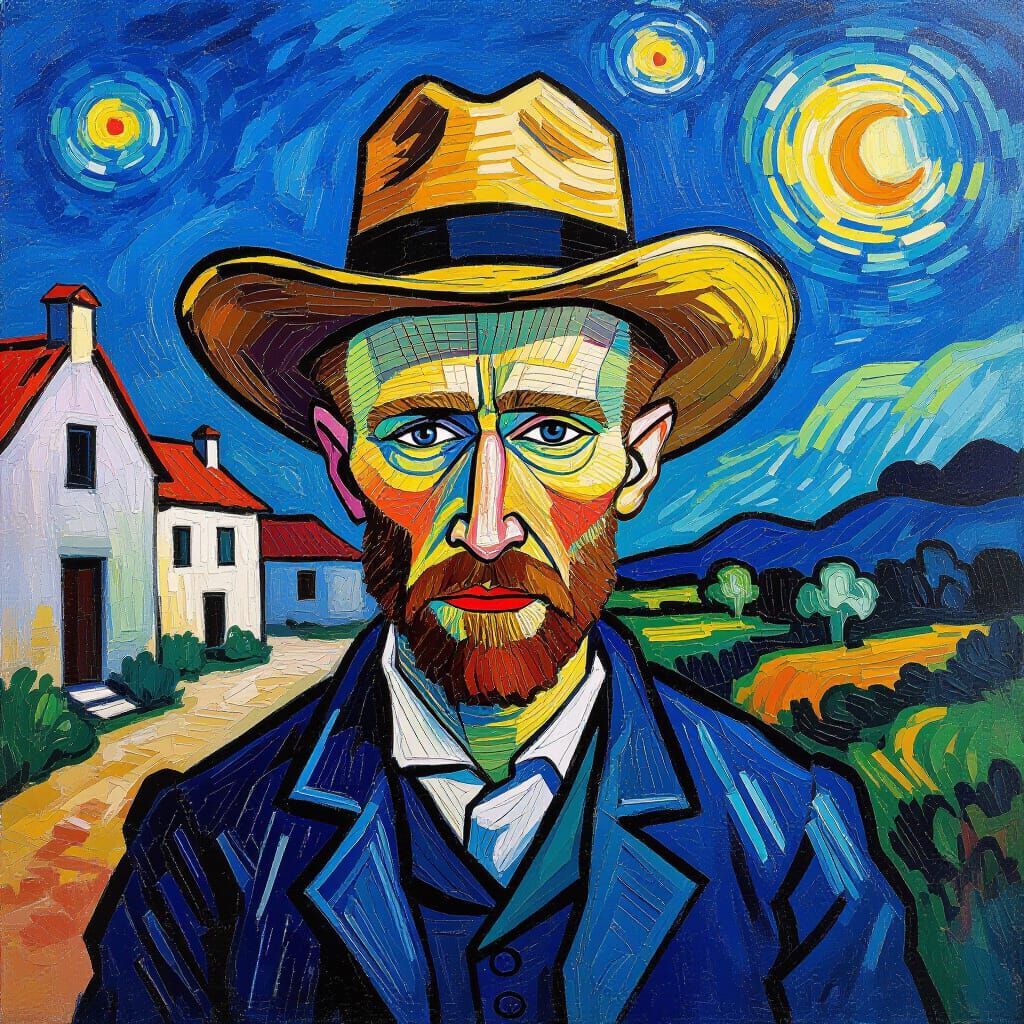 Van Gogh Portrait in Impasto Oil Paint Style