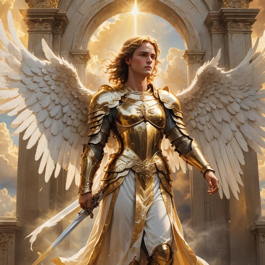 Angel in Golden Armor at Heaven's Gates