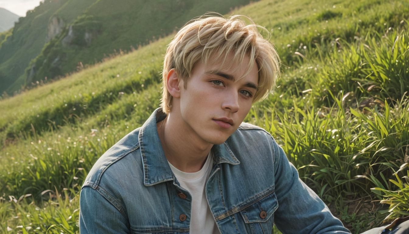 Depressed Anime Boy on Hillside in 3D Art