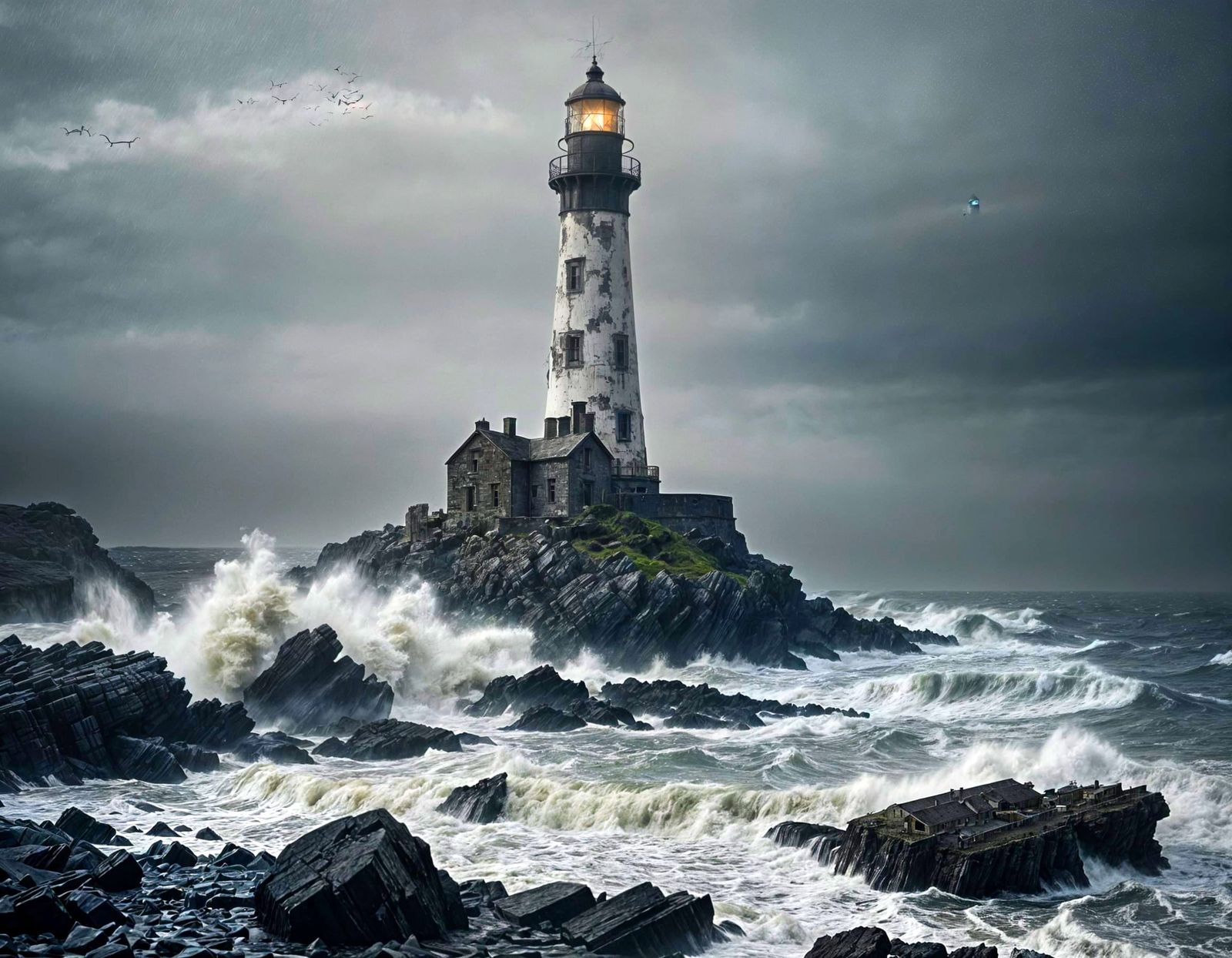 A Forgotten Lighthouse Standing Alone in the Windswept Mist