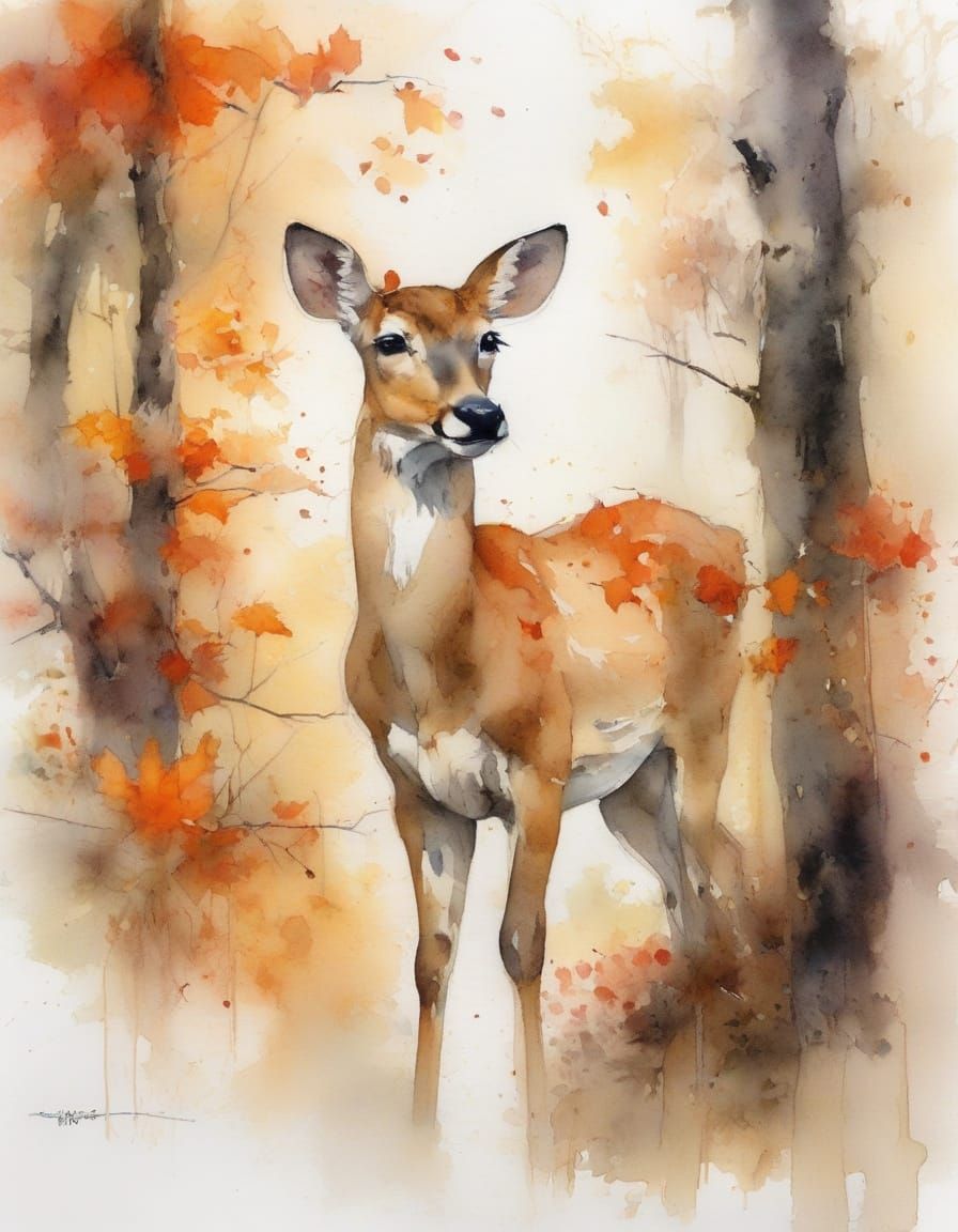 Alert Fawn in Autumn Forest