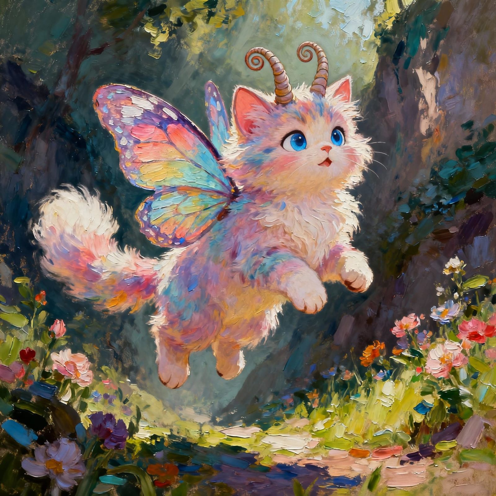 Disney Animation Style Fluffy Kitten with Butterfly Wings