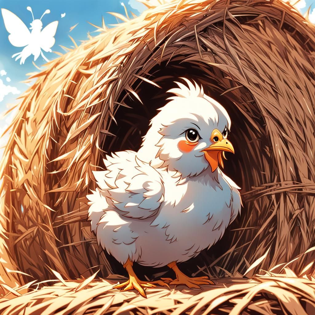 Cute Anime Chick Stares at Butterfly