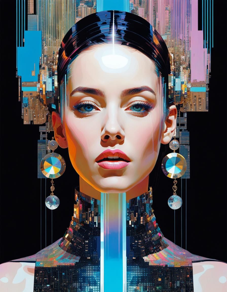 Glitch Art Hologram Portrait in Digital Style