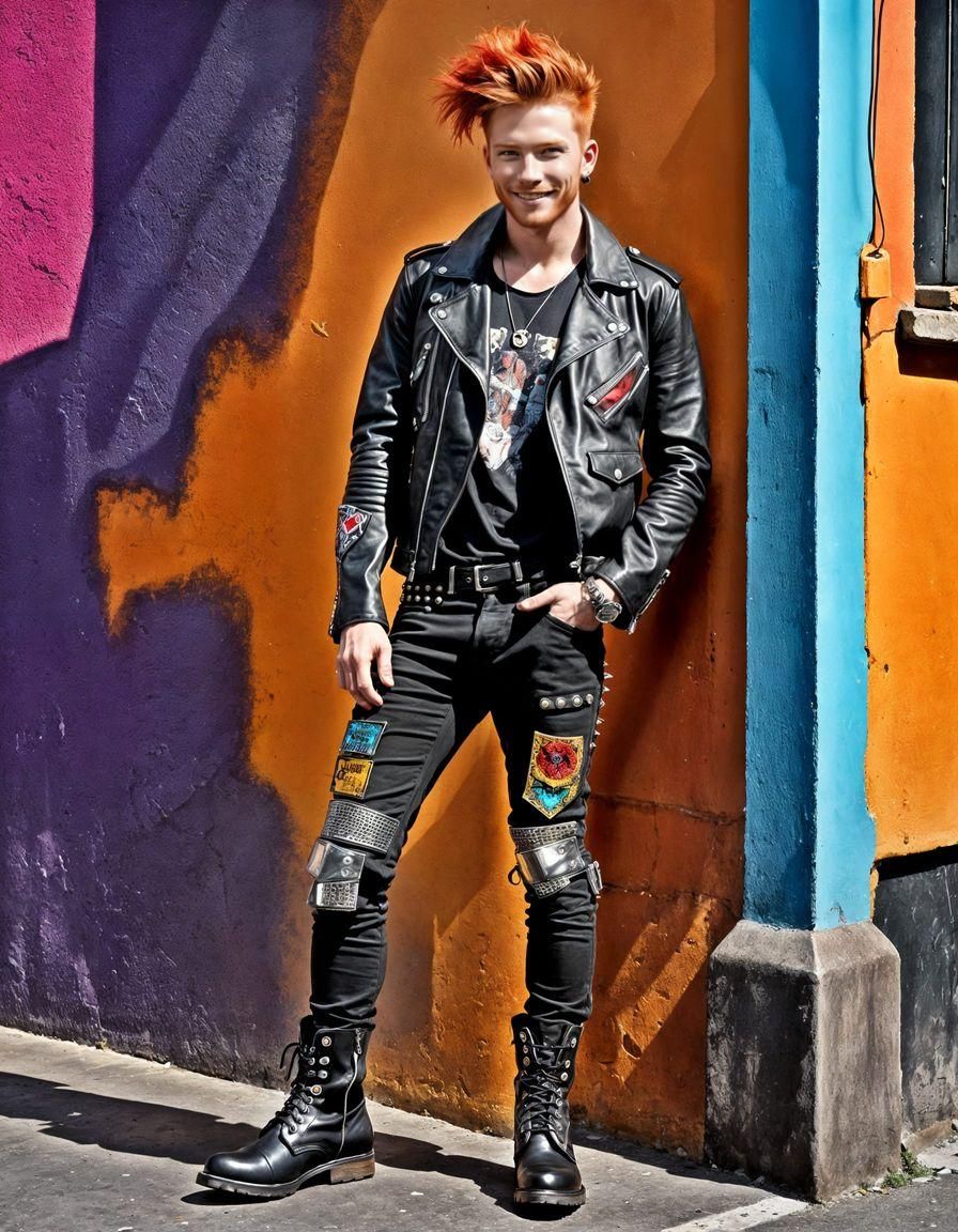 Handsome Ginger Punk in Colorful Cityscape