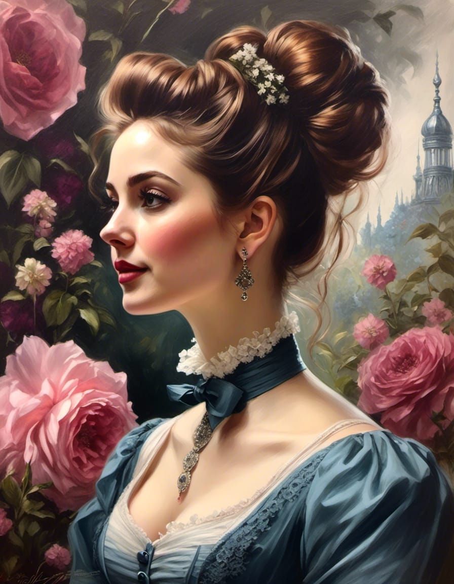 Victorian Beauty in Charcoal Drawing Style