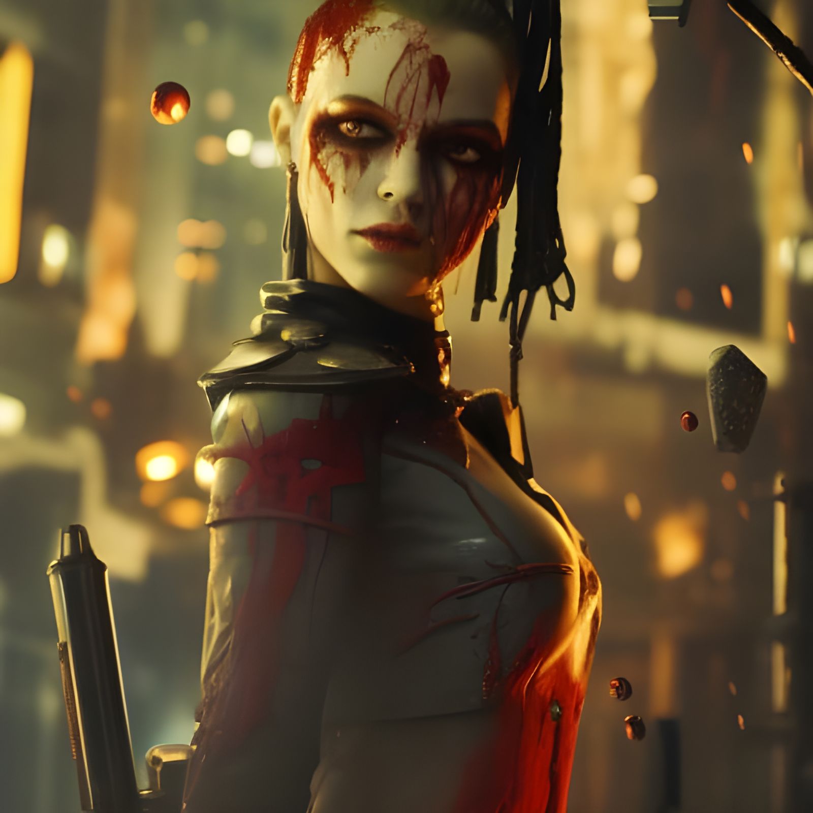 Cyberpunk Robot Wizard in Dystopian Cityscape