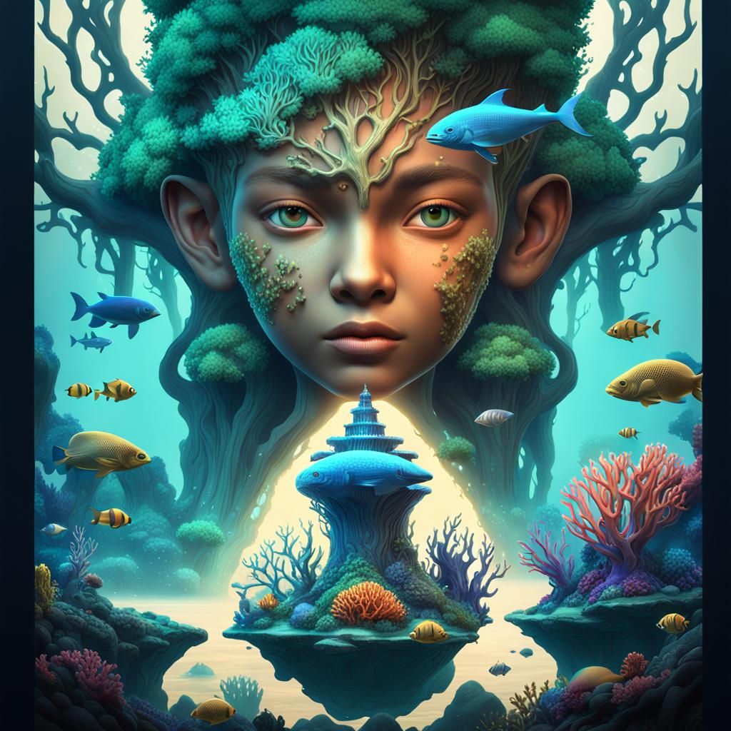 Mystical Tree Connecting Land and Underwater Utopia