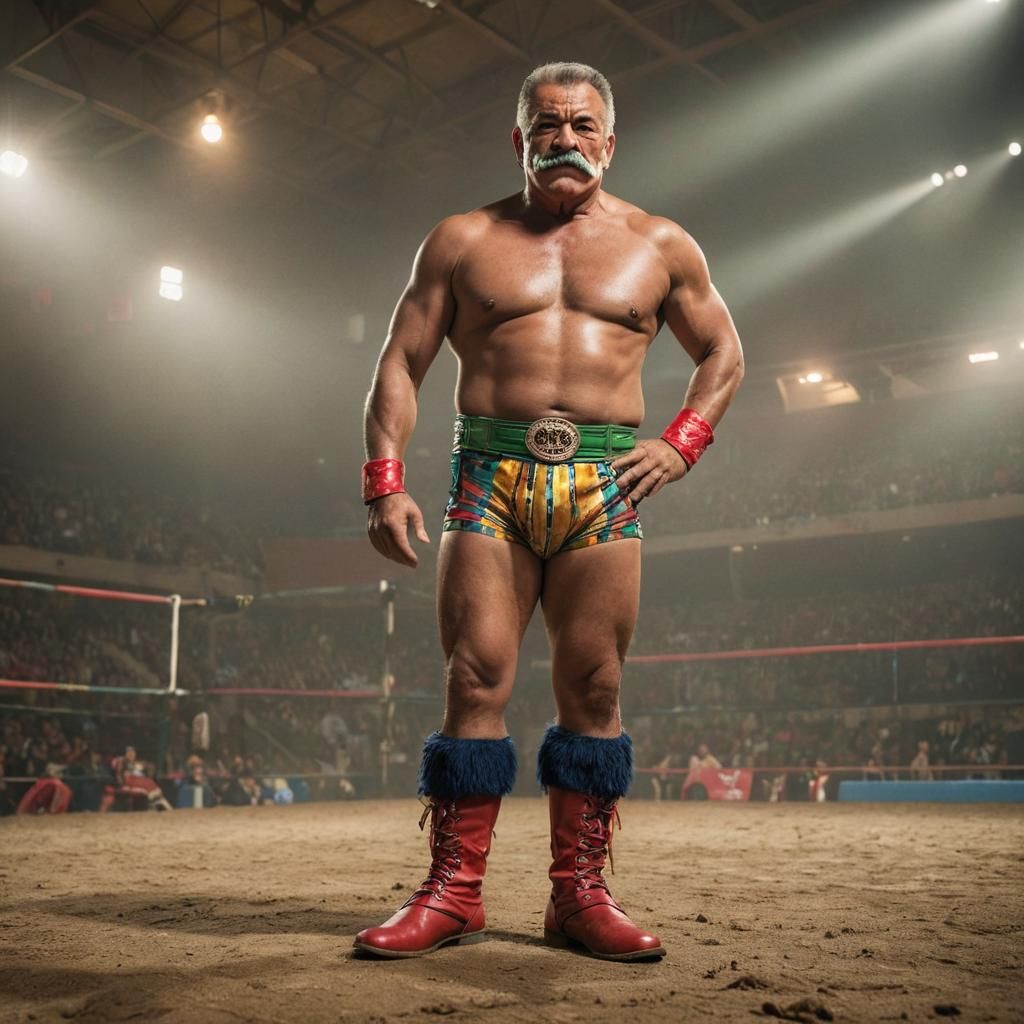 Powerful Mexican Wrestler Portrait in Cinematic Style