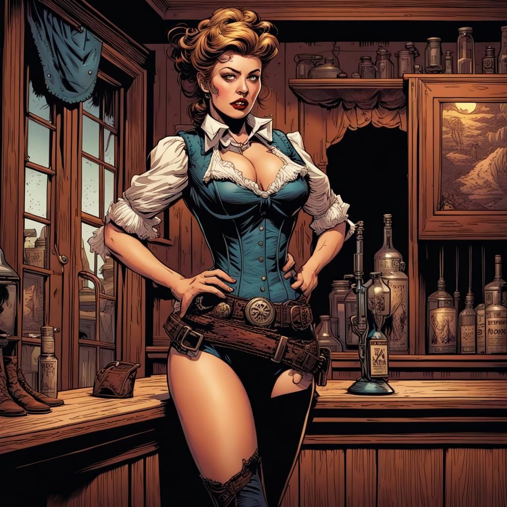 Saloon Girl with Garter Holster in Comic Book Style