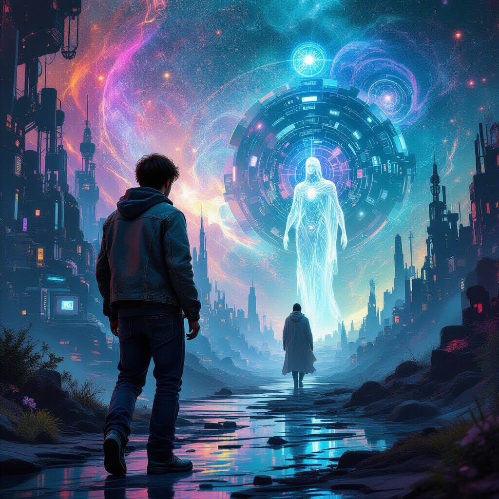 Mystical Machinery Landscape with Cosmic Patterns