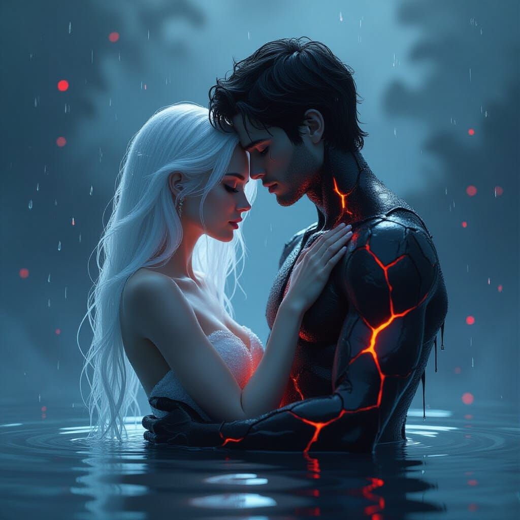 Lava Man and Water Woman Embrace