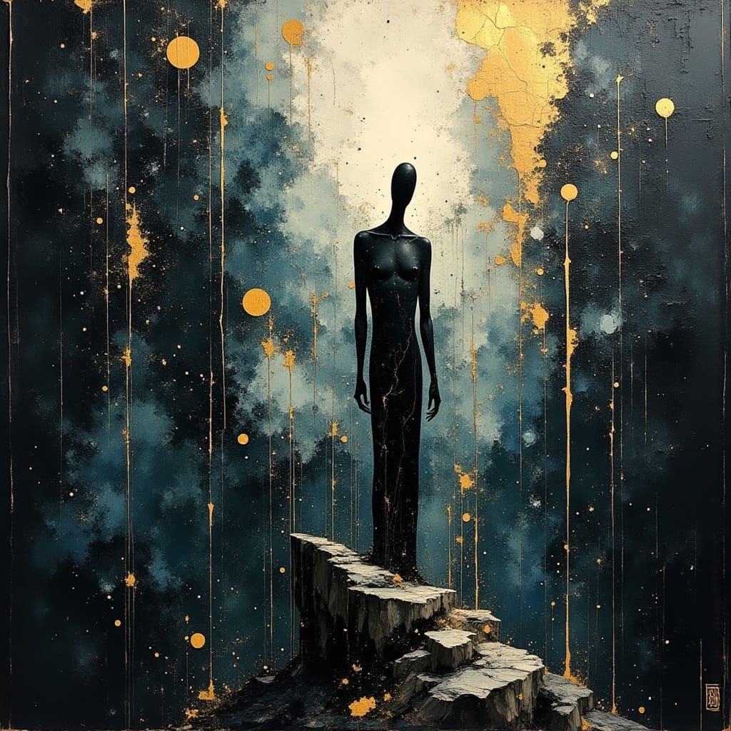 Epic Faceless Hero Rises to the Sky Amidst a Celestial Spect...