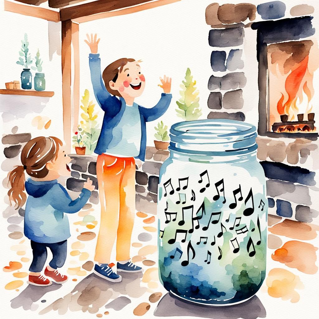 Watercolor Painting of Kids Watching Music Concert