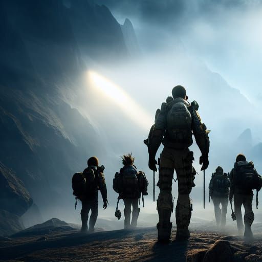 Photorealistic Group in Dramatic Landscape: 8K Resolution