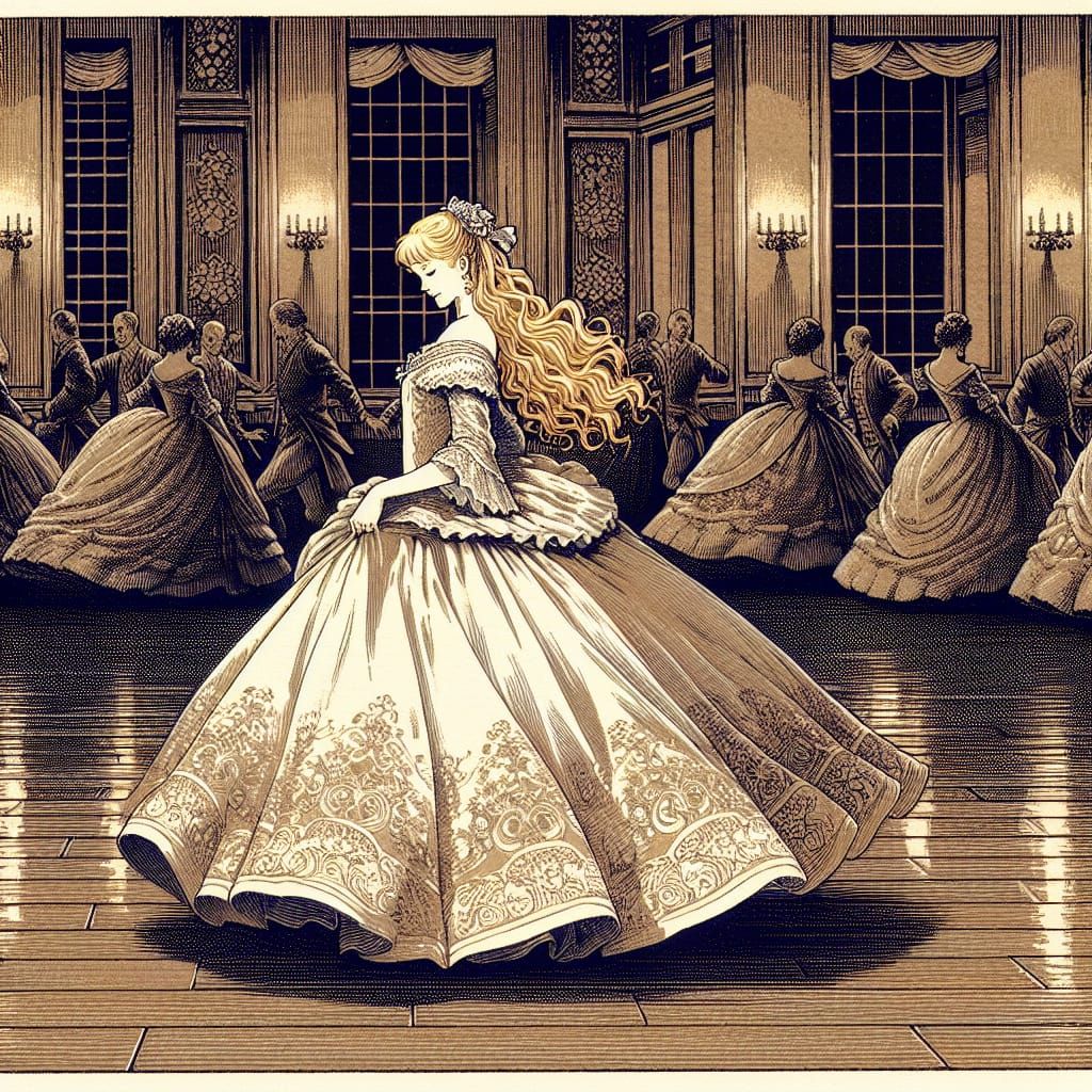 Edo-Style Woodblock Print of a Princess at Ball