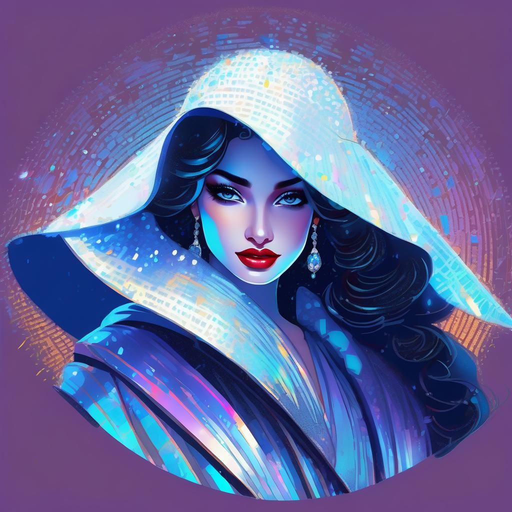 Gala Gown Lady in Moonlit Glitch Art