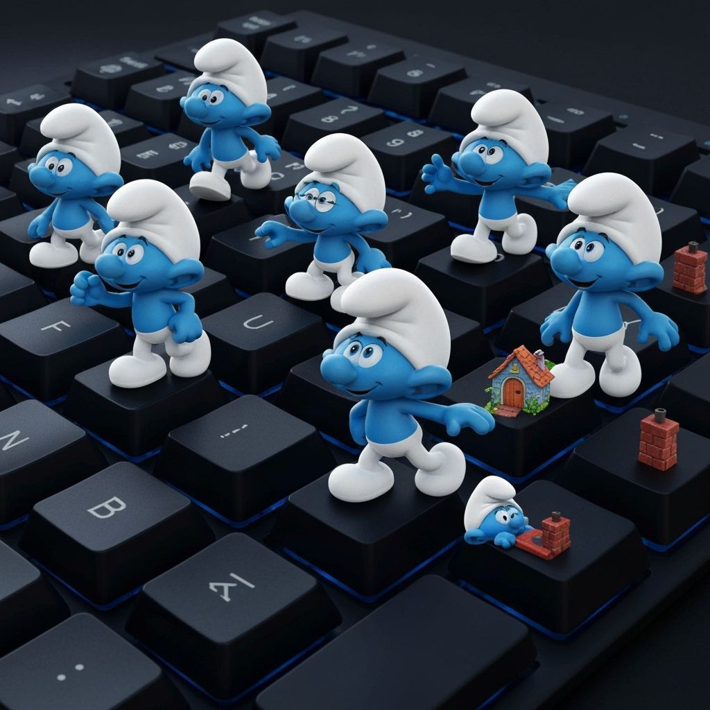 Smurfs Living on a Keyboard: A Whimsical Scene