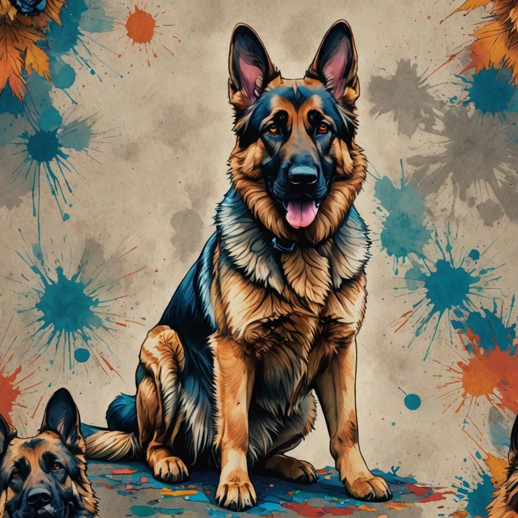 Colorful Pencil Sketch of German Shepherd