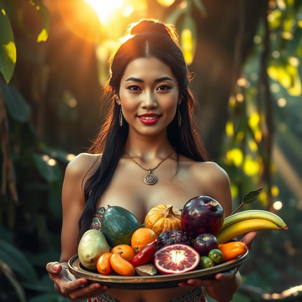 Thai Woman Offers Glowing Fruit Platter