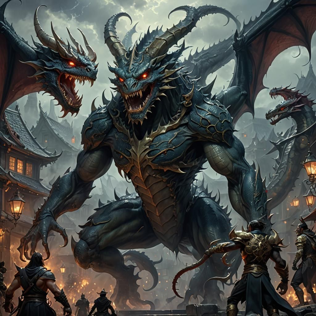 Nightmarish Demon Dragon with Crab Arms: Hyperdetailed Fanta...