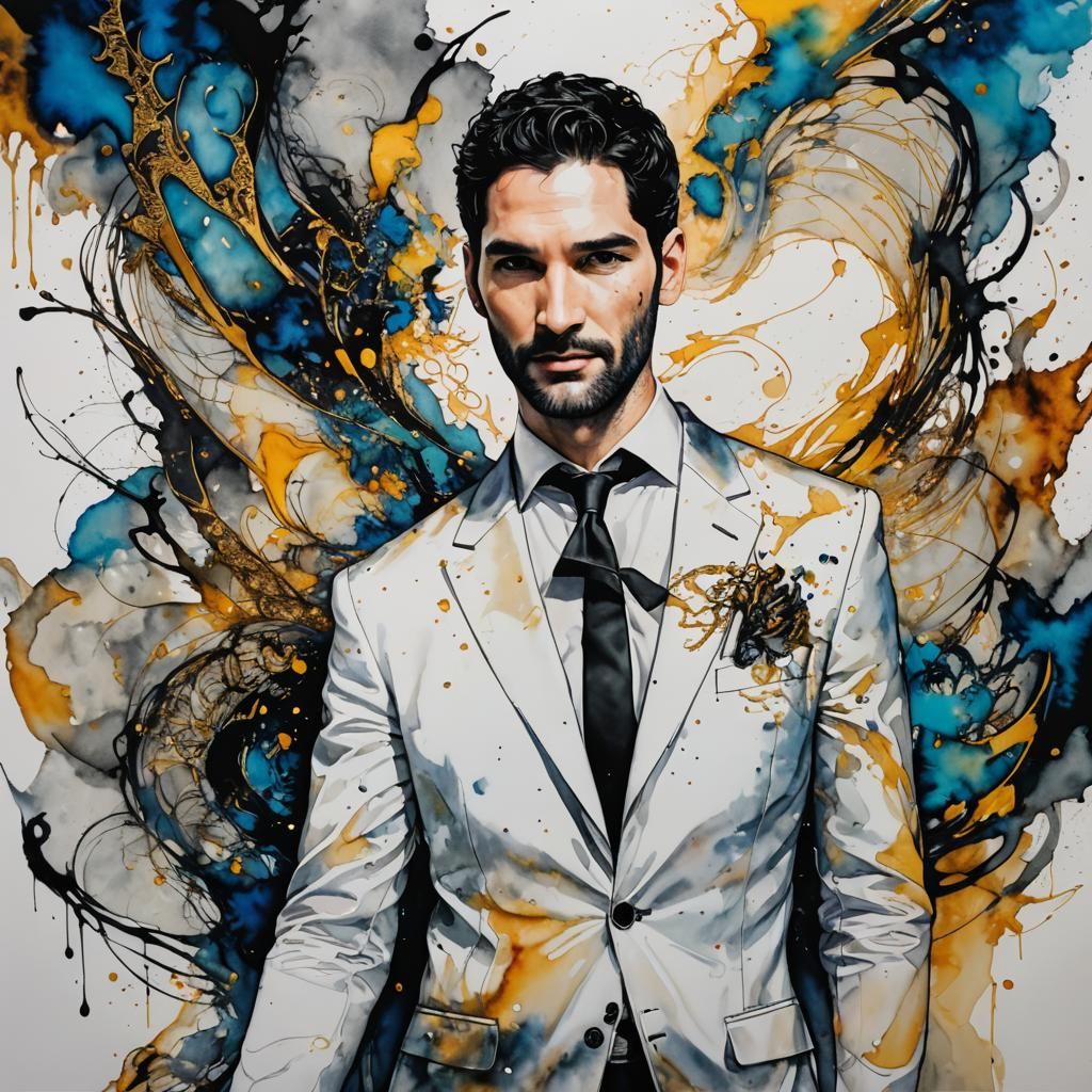 Tom Ellis as Lucifer: Arabesque Alcohol Ink Art