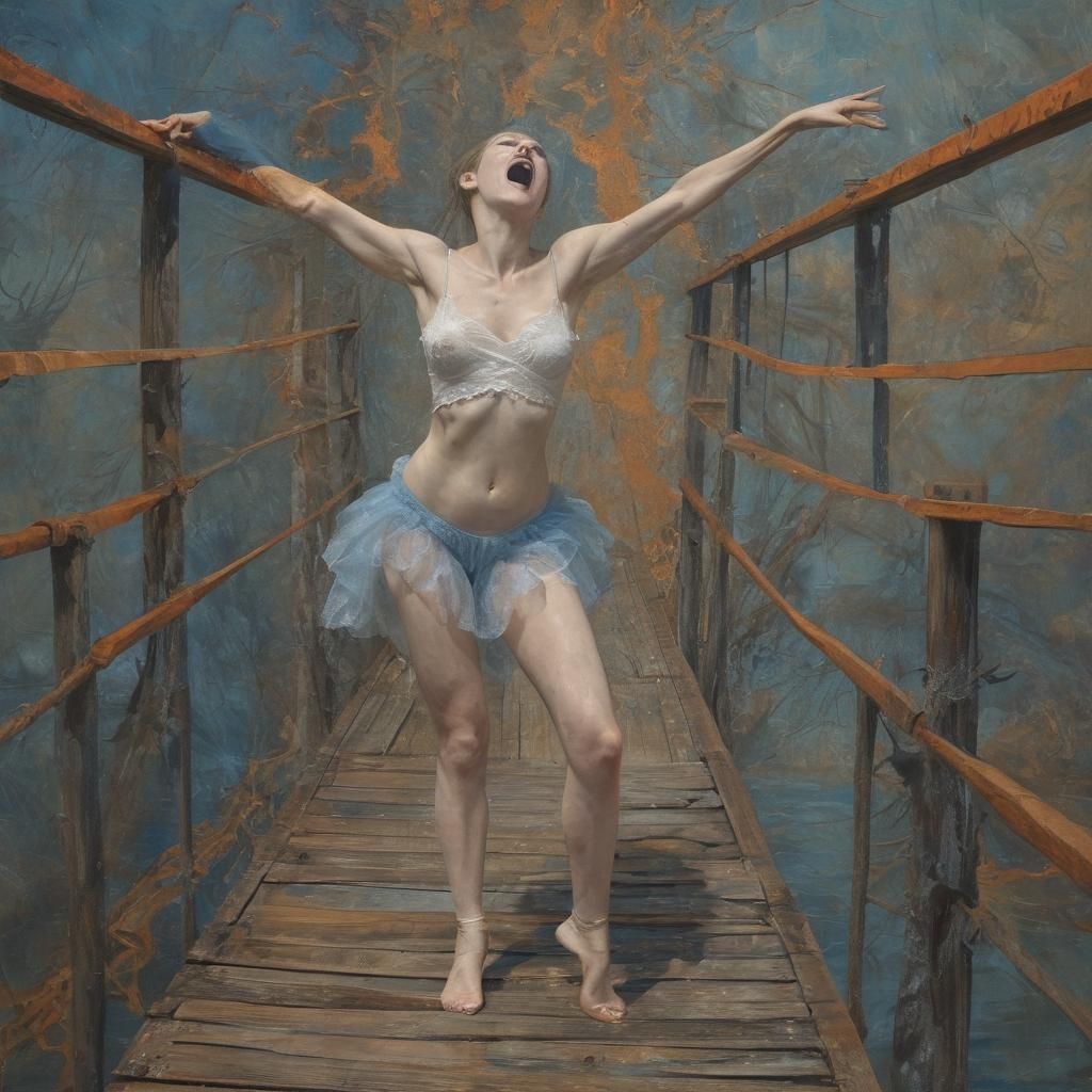 Screaming Ballerina on a Bridge, in Maximalist Style