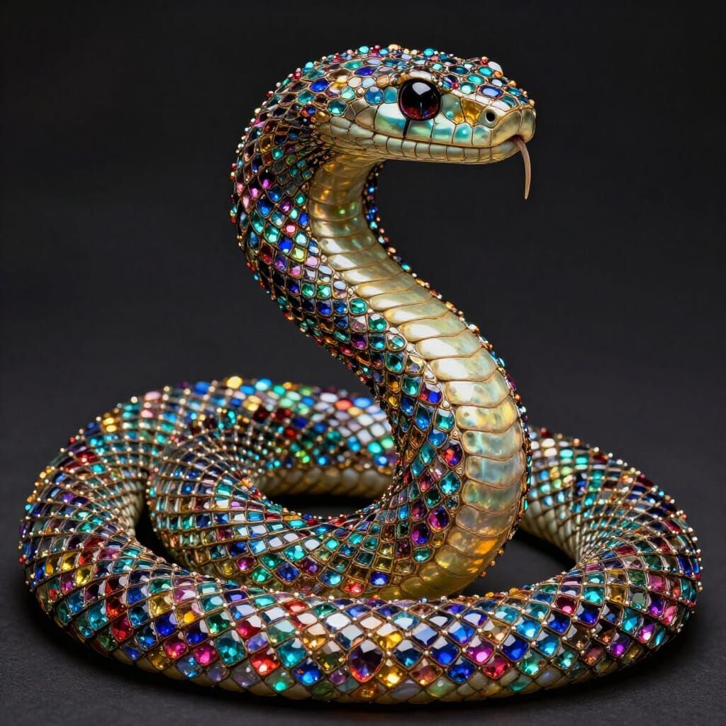 Rainbow Gemstone Serpent in Art Nouveau Style