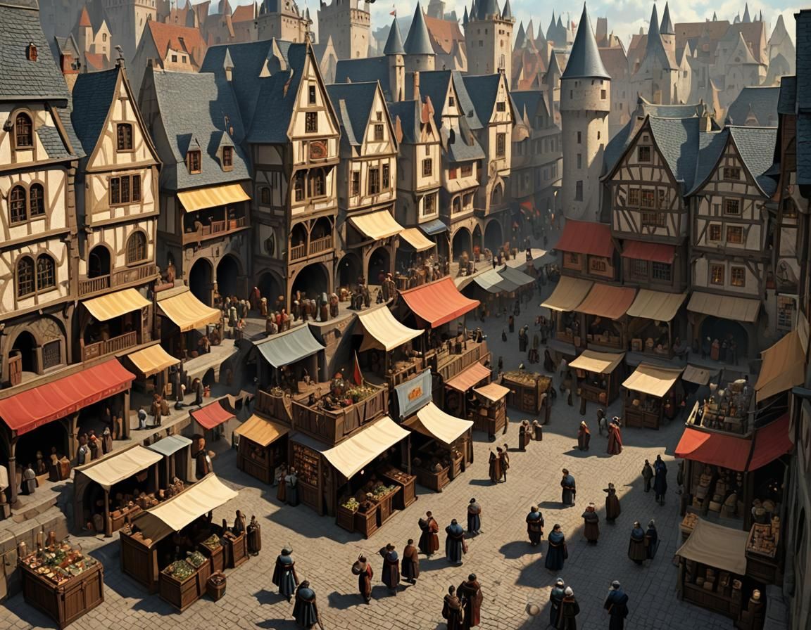 Fantasy Market Square in Medieval Style