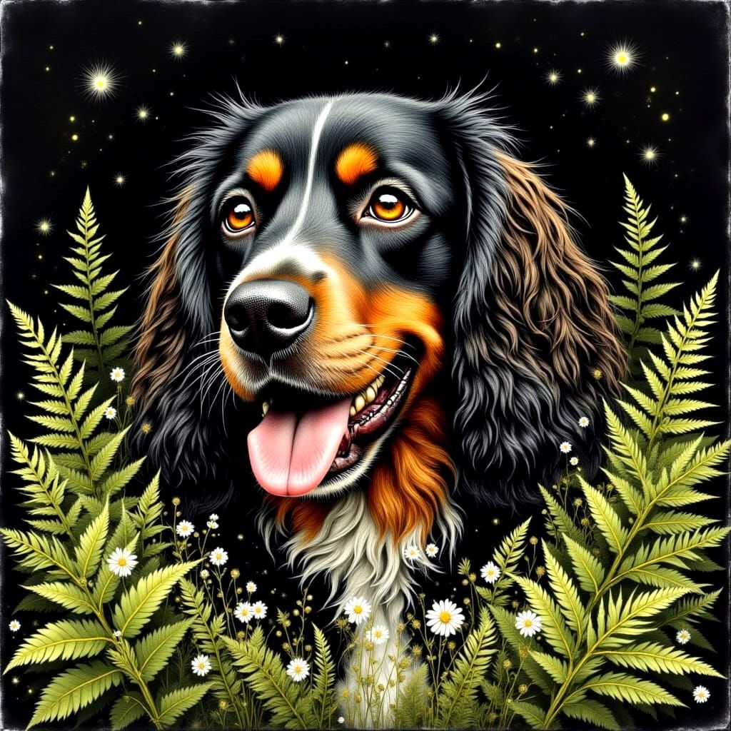 Hyperrealistic Springer Spaniel Portrait with Floral Accents