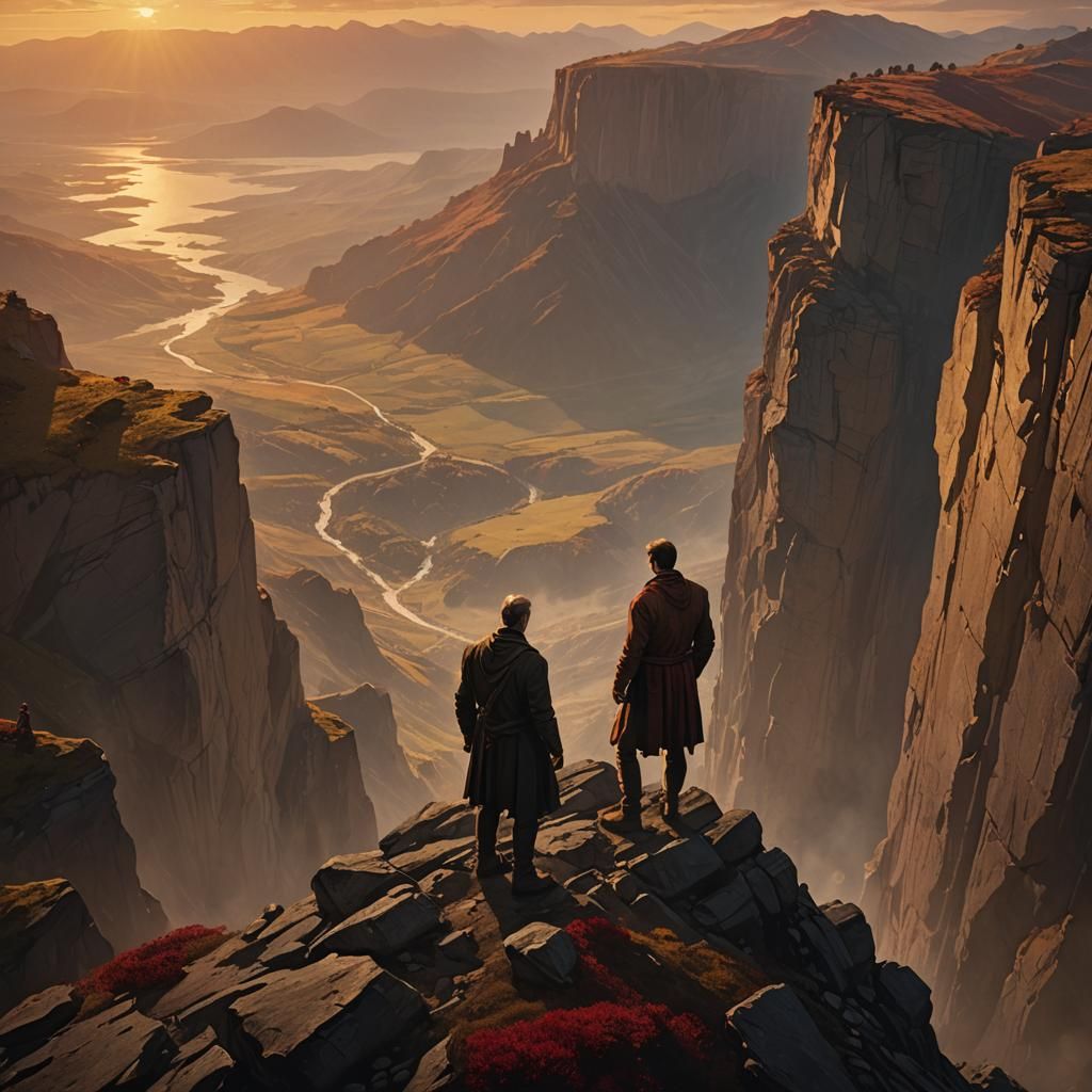 Epic Figure Overlooks Crumbling World in Cinematic Style