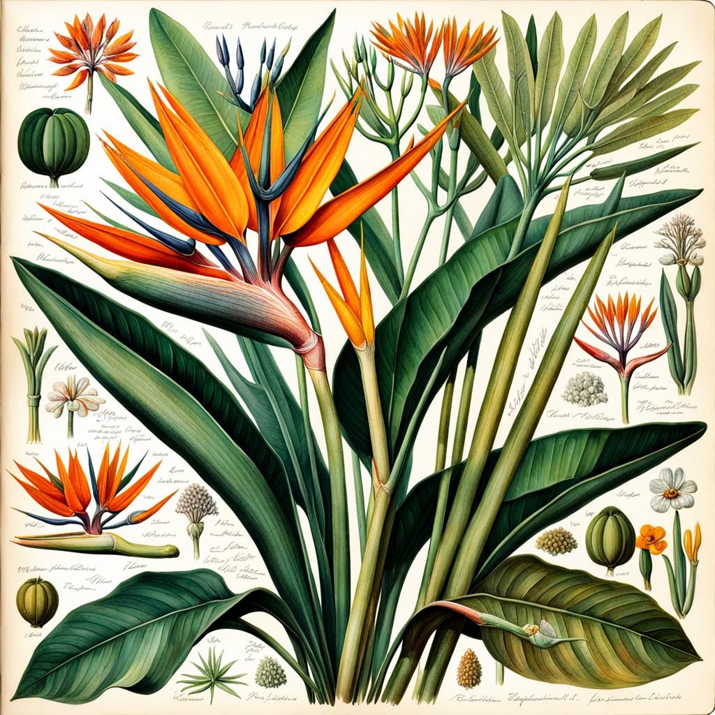 botanical illustrations of Strelitzia reginae