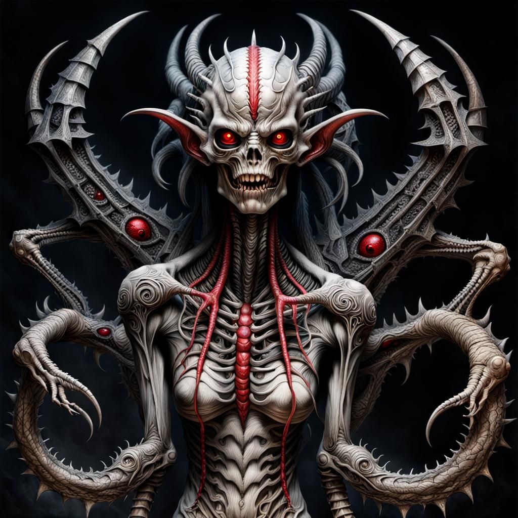 Slaaneshi Daemon Possessing Host in Giger Style