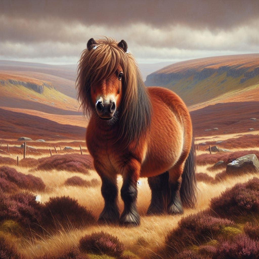 Majestic Shetland Pony in Moorland Scottish Highlands Oil Pa...