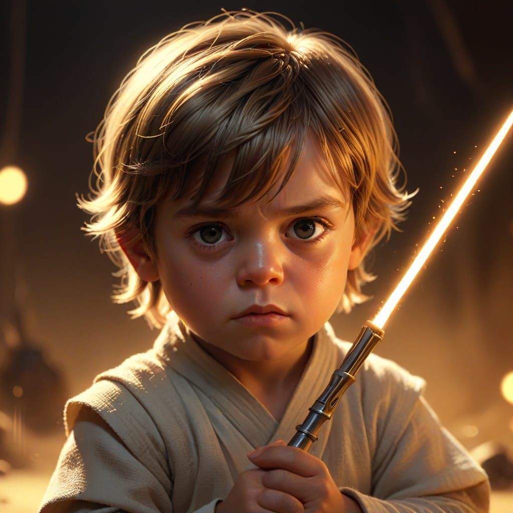 Cute Baby Luke Wields Toy Lightsaber in Vibrant Digital Pain...