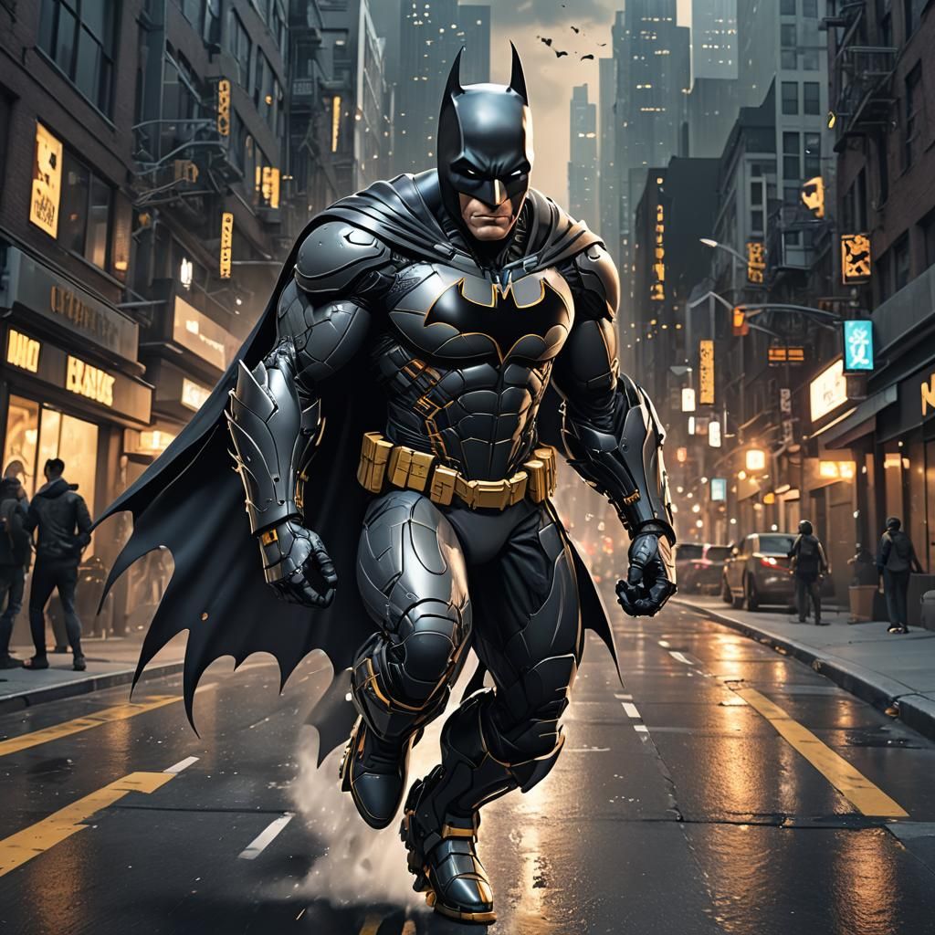 Futuristic 3D Batman Inline Skating in Cyberpunk Style
