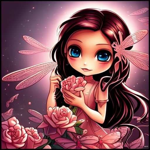 Dragonfly Fairy with Golden Dragonfly, Anime Style