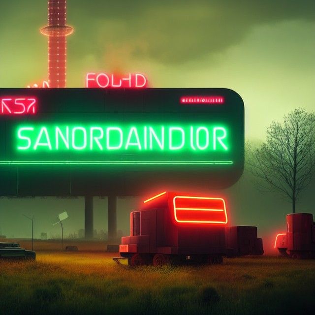 Dystopian Scandinavian Countryside with Neon, Digital Art