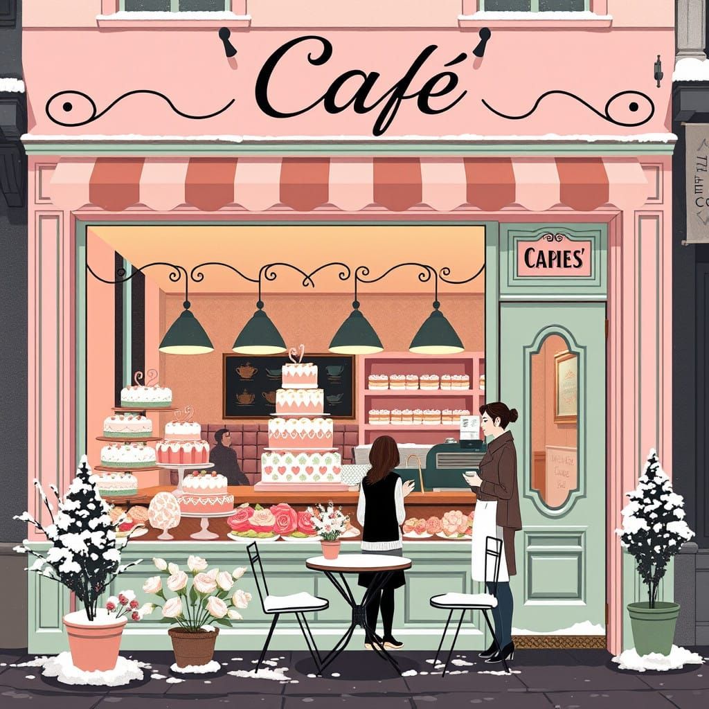 Vintage Parisian Café in Pastel Shades and Black Accents