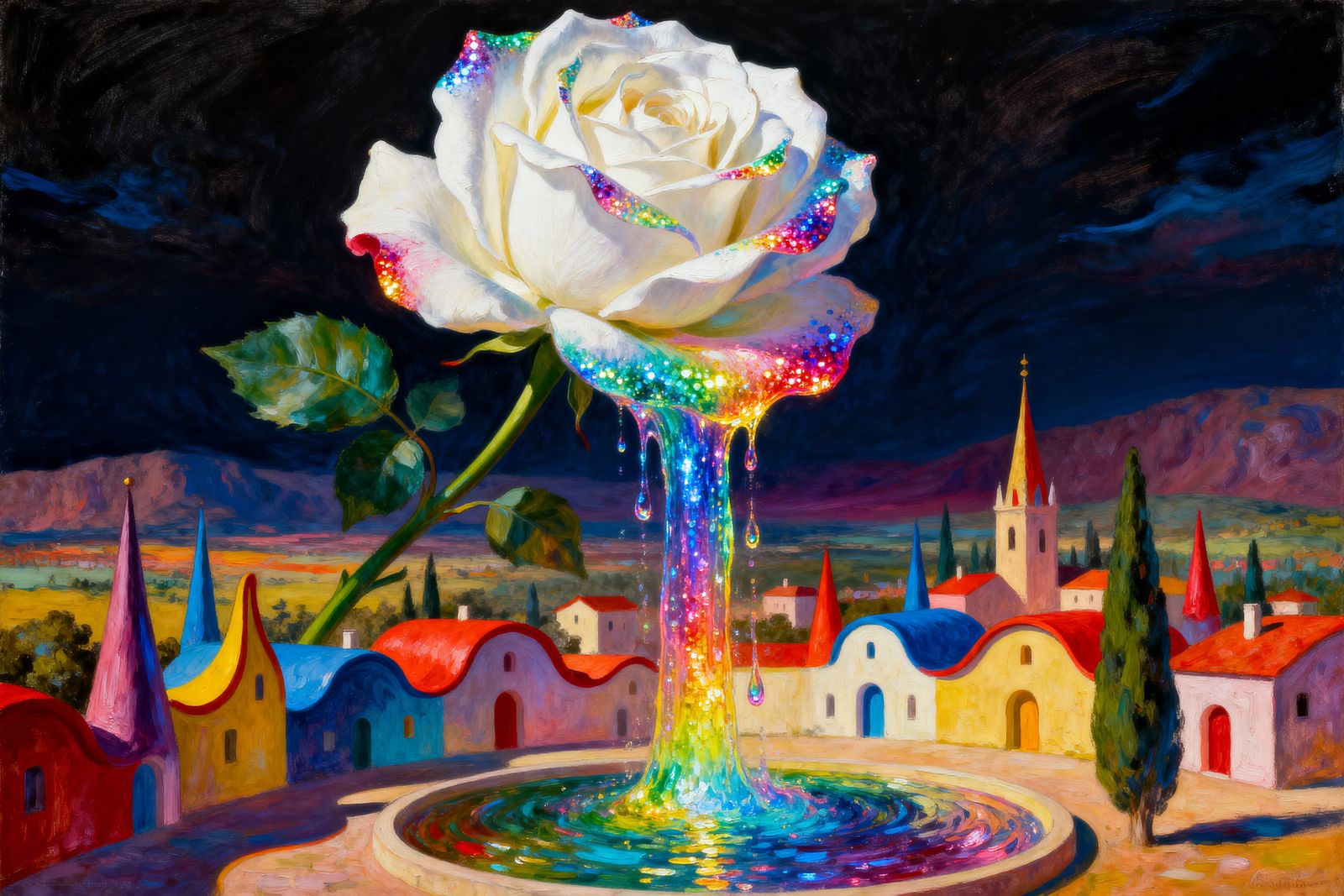 Magical Rose of Life Opens Over Whimsical Town