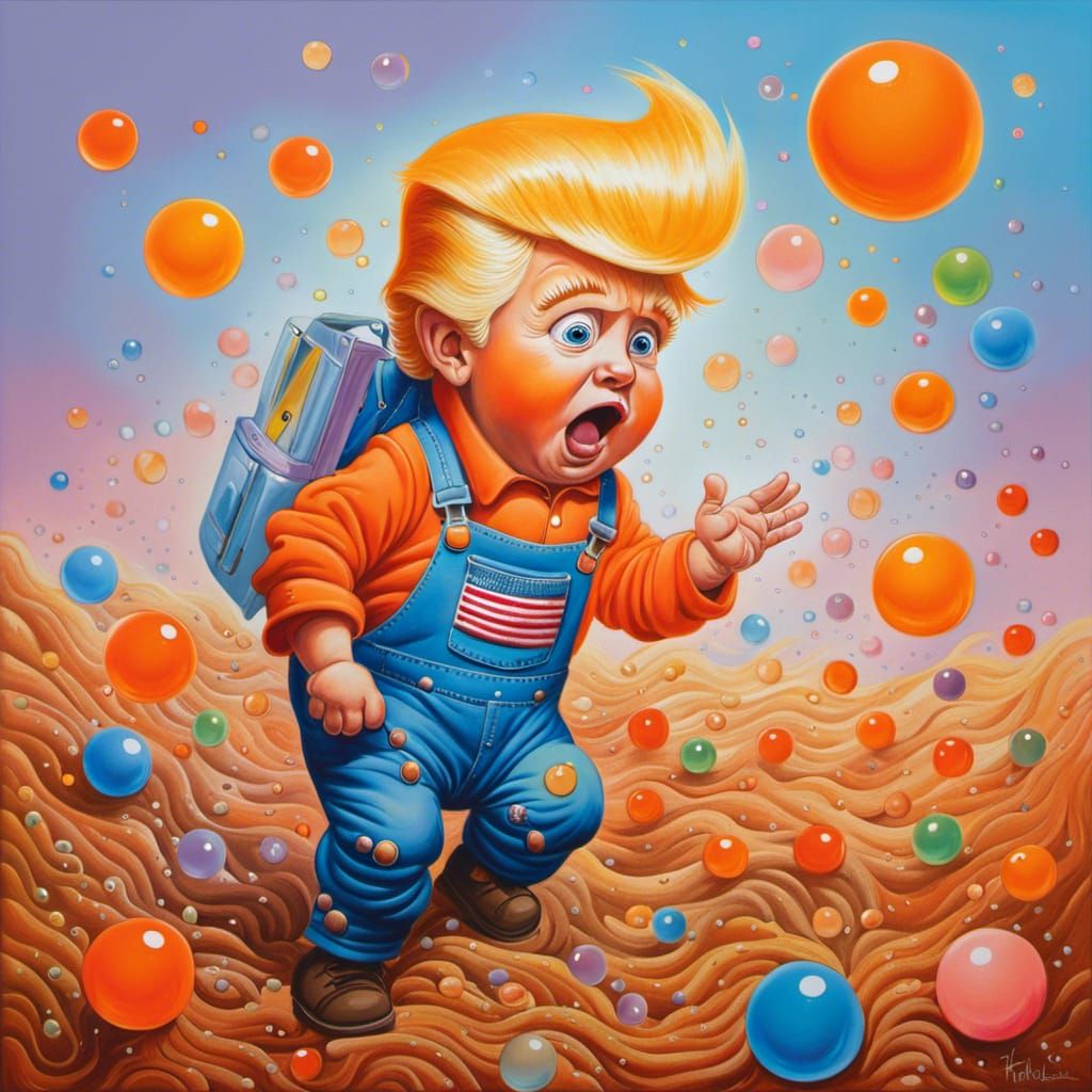 Hyperdetailed Toddler Donald Trump Chasing Dirt Bubbles